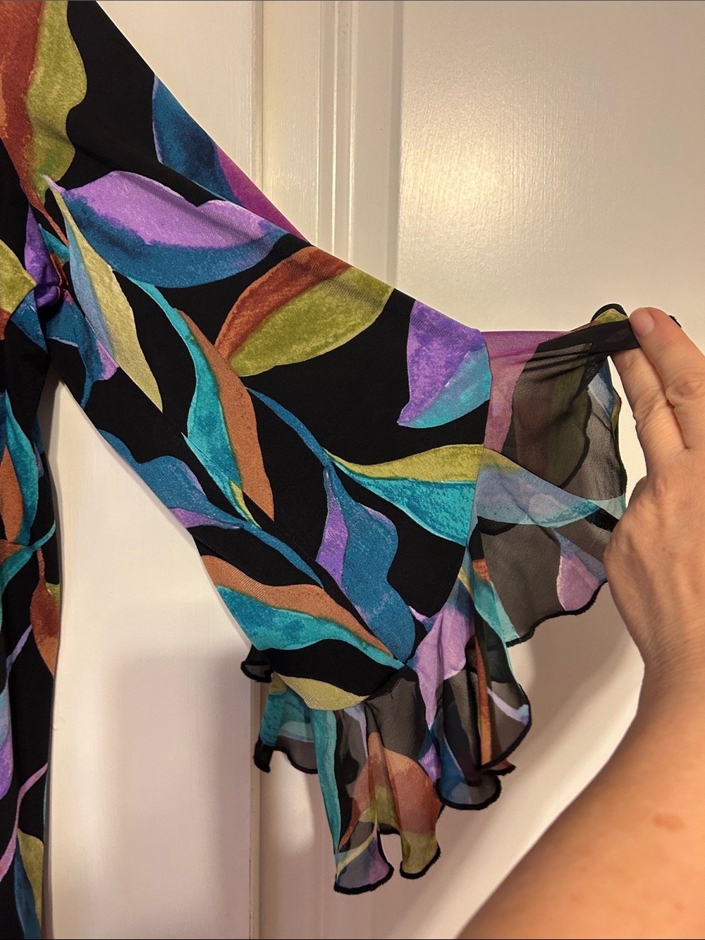 Susan Graver Multicolor Leaf-Print Ruffle-Sleeve Tunic - Picture 5 of 5